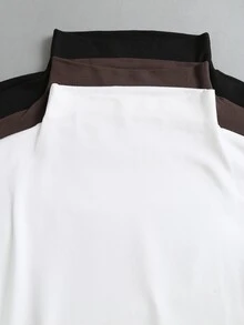 Sweetra Spring/Autumn New Solid Color Stand Collar Short Sleeve Top, Slim Fit, Elegant Minimalist, Suitable For Streetwear And Daily Wear - Multicolor - View 8