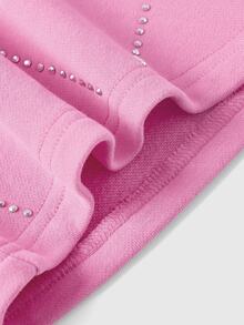 ROMWE Street Life Streetwear Pink Loose Spider Web Rhinestone Sweatshirt And Long Pants For Women - Pink - View 4