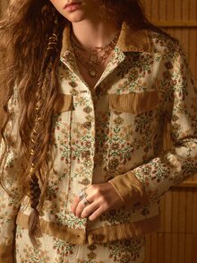 MOTF STUDIO WOMEN'S AUTUMN/WINTER VINTAGE JACQUARD PATCHWORK VELVET COLLAR SHORT JACKET - Multicolor - View 9
