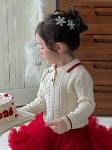 DAZY Infant/Toddler (Girl) Turn Collar Long Sleeve Autumn/Winter Korean Style Sweater - White - View 3