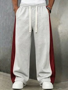 Manfinity Roghcode Men's Loose Casual Colorblock Patchwork Webbing Plus Size Sweatpants - White - View 6
