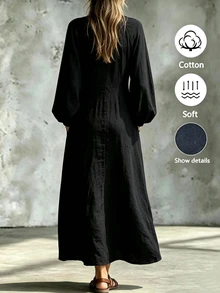 SHEIN Gaun Lengan Panjang Musim Gugur/Dingin Terbaru - Hitam - View 3
