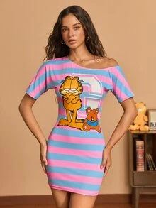 GARFIELD | SHEIN Women's Cartoon Printed Short Dress - Baby Pink - View 5