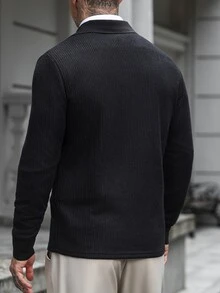 Manfinity CasualCool قميص بولو رجالي كاجوال بلون موحد وأكمام طويلة وتصميم بسحاب - الأسود - مشاهدة 2