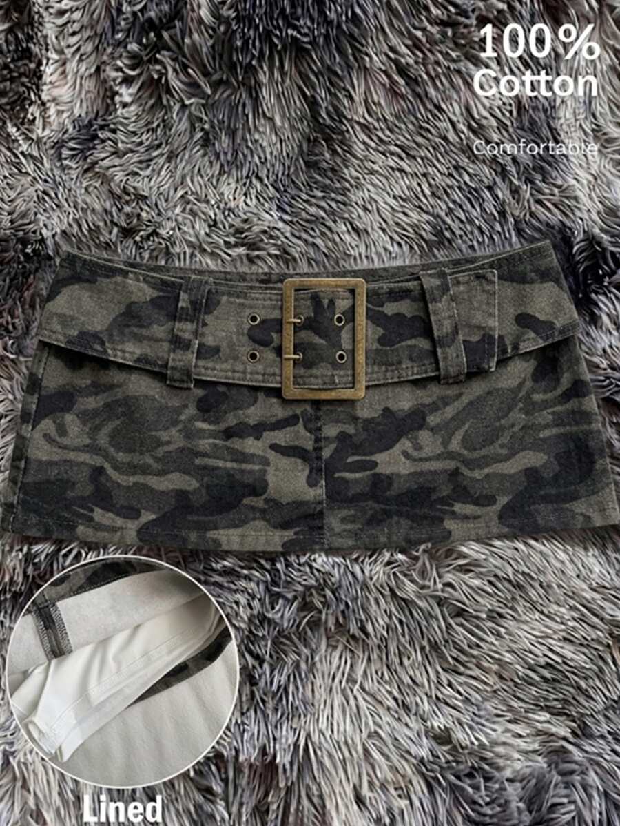 Attitoon 女款休閒復古超低腰迷你裙，迷彩布料，100%純棉，Y2K穿搭，秋季服飾，適合日常通勤、派對、夏季、聖誕節、新年、感恩節、婚禮、海灘、外出、約會、情人節，優雅度假風 - 彩色 - 查看 1