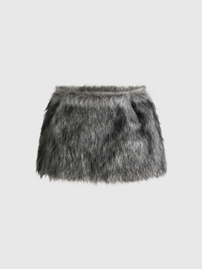 Grunge Punk Jupe mini ultra taille basse en fausse fourrure moelleuse style Y2K Hot Girl