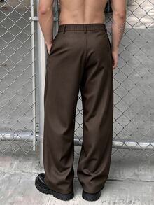 SLATEMANN Men's Black Long Pants, Fashionable Dress Pants, Minimalist Loose Casual Trousers - Coffee Brown - View 2