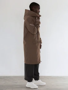 FORM&CHAOS Men's Loose Fit Workwear Zip-Up Hooded Long Sleeve Windbreaker Jacket, Autumn/Winter - Brown - View 6