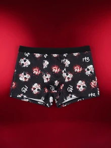 WB Horror X SHEIN Men's Printed Casual Lounge Boxer Shorts - Black - View 3