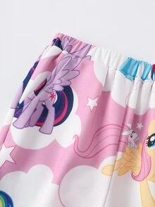 My Little Pony X SHEIN Baby Girl Cartoon Print Long Sleeve Sweatshirt And Jogger Pants Set - Multicolor - View 5
