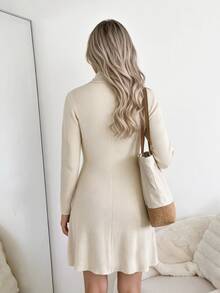 Easowa Women's Solid Color Casual Daily Knit Dress - Apricot - View 5