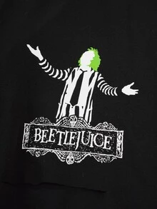 Beetlejuice X SHEIN Women's Sexy Letter Print Distressed Fashion Leggings - Black - View 4