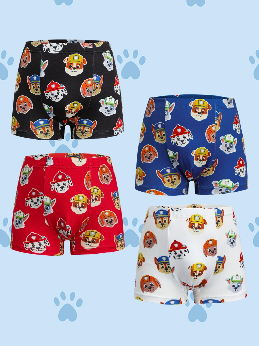 SHEIN | PAW Patrol 4pcs Young Boy Cute Pattern Boxer Briefs - Black and White - View 1