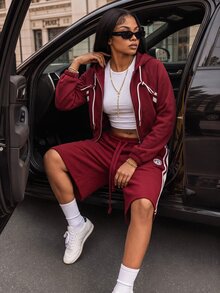 Dewbera Dewbera Women's Colorblock Zip-Up Casual Daily Travel Sports Sweatshirt - Burgundy - View 6