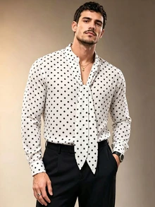 ZURIURI Men's French Vintage Polka Dot Elegant Gentleman Shirt - Multicolor - View 1