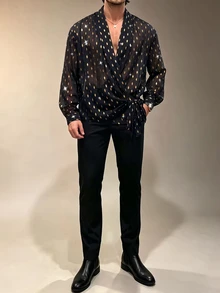 ZURIURI 男士奢華透視性感深V領時尚襯衫 - 彩色 - 查看 5