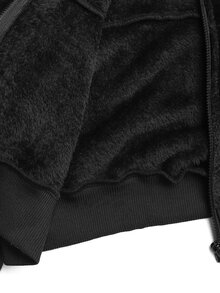 SHEIN 青少年女孩秋冬保暖內裡加厚兩件套 長袖拉鍊連帽外套 + 寬腿運動長褲 休閒套裝，適合日常穿著、居家、街頭，舒適 - 黑色 - 查看 10