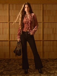 MOTF STUDIO WOMEN'S LACE PATCHWORK CASUAL DAILY WEAR BLOUSE - Chocolate Brown - View 6