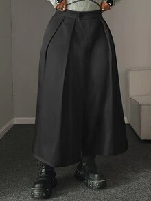 Maweii Plus Size Black High Waist Pleated Wide Leg Suit Pants - Black - View 5