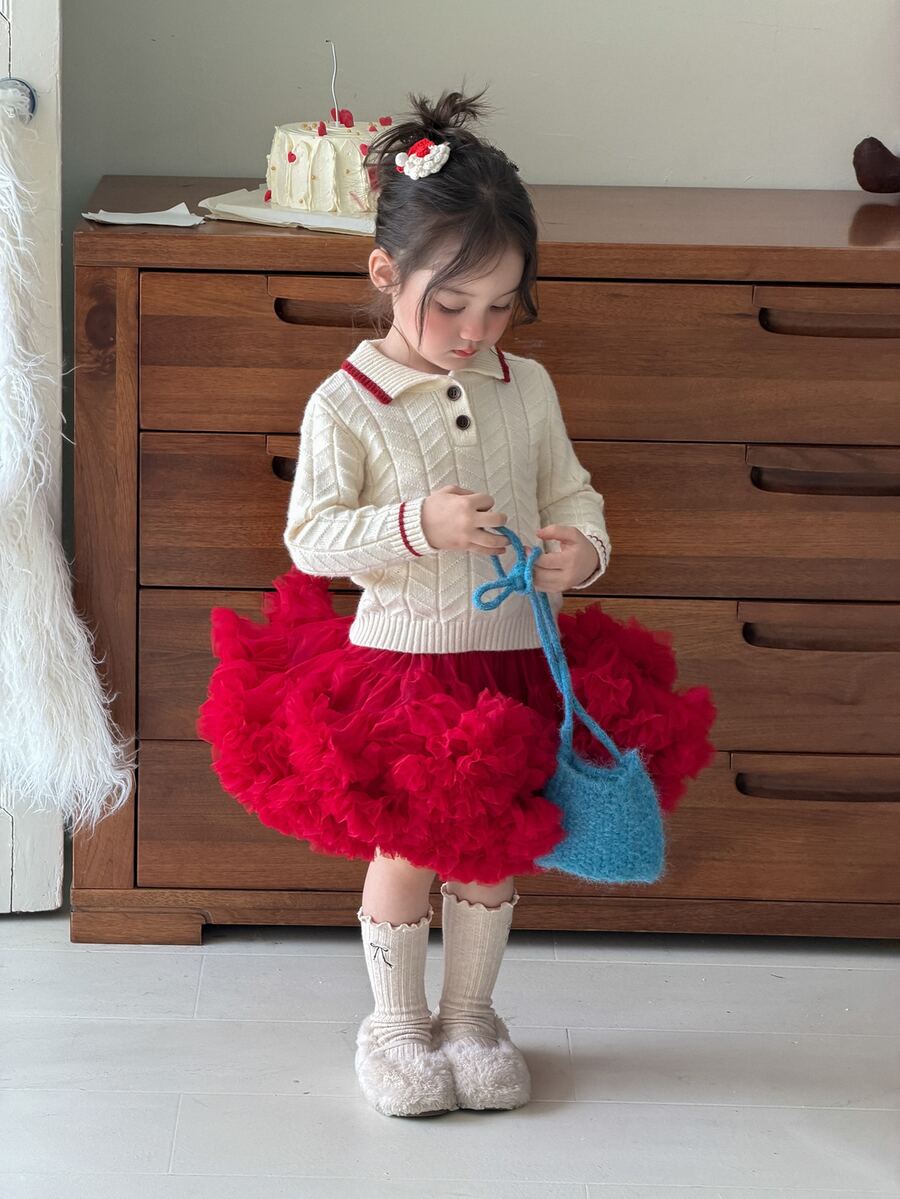 DAZY Infant/Toddler (Girl) Turn Collar Long Sleeve Autumn/Winter Korean Style Sweater - White - View 1