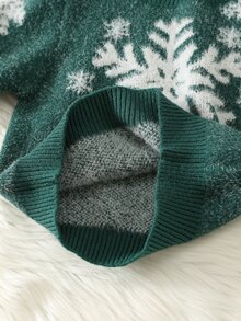 SHEIN 男嬰雪花圖案針織柔軟圓領長袖套頭毛衣 - 綠色 - 查看 9