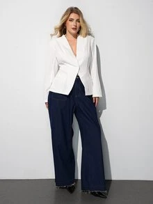 Maija Plus Size Women's Solid Color Single Button Casual Commute Blazer - White - View 5