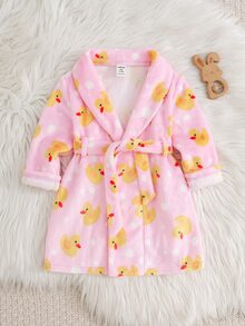 LMoss Kids 女嬰可愛小鴨卡通圖案人造毛領休閒居家服 - 彩色 - 查看 1