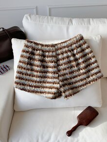 Comfortcana Quần short nữ kẻ sọc thường ngày phong cách casual - màu nâu - Xem 2