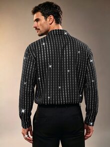 ZURIURI Men's Silver Sequin Fashion Long Sleeve Button-Up Shirt - Multicolor - View 2