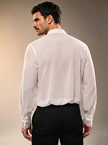ZURIURI 男士純色休閒百搭日常穿著襯衫 - 白色 - 查看 2