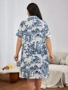 Serenescape Plus Size Bubble Crinkle Apricot Base Jungle Print Lapel Cardigan Nightgown For Women - Apricot - View 2