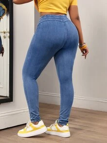 Slaydiva Plus Size Women's High Waist Casual Daily Wear Denim Jeans - Black - View 2