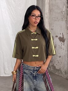 Coolane 女款拼色休閒百搭日常穿著襯衫 - 綠色 - 查看 4