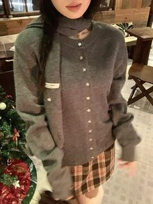 DAZY Women's Casual Solid Color Autumn/Winter Long Sleeve Korean Style Cardigan - Grey - View 6