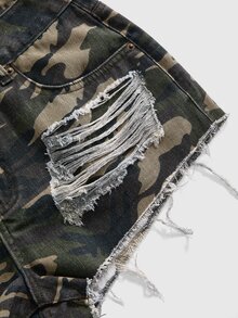 ROMWE Y2K Shorts vaqueros mini de cintura baja asimétricos y desgastados para mujer, atuendo de concierto - Verde militar - Ver 4