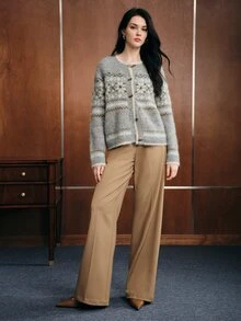Anewsta Cardigan Rajut Jacquard Abu-abu Longgar dan Nyaman untuk Wanita, Cocok untuk Musim Dingin - Grey - View 5
