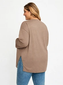 Plussiva Plus Size Solid Color Casual Versatile Daily Wear Top For Pregnant Women - Camel - View 9