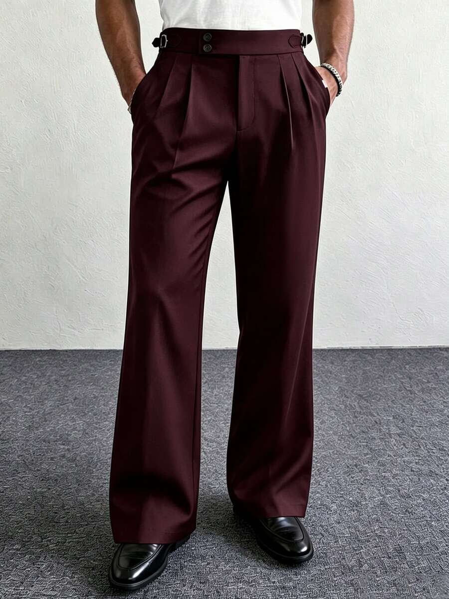 Manfinity Homme Men's Black Flared Fashion Casual Pants - Burgundy - View 1