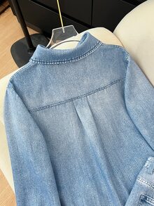 INAWLY Fashionable Minimalist Casual Denim Effect Print Single-Breasted Shirt And Pants 2 Pieces Set - Blue - View 4