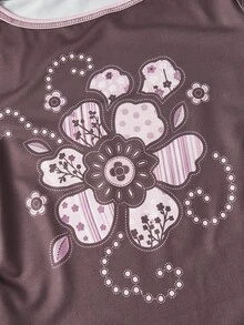 ROMWE Fairycore Women's Autumn/Winter Brushed Long Sleeve Crew Neck T-Shirt, Vintage Embroidered-Style Print Pattern - Multicolor - View 3
