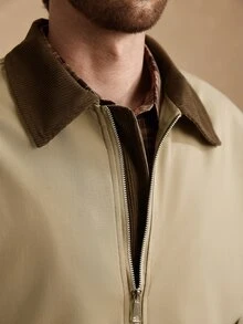 Core Aspect 1pc Men's Light Business Style Jacket, Colorblock Collar Design, Versatile For Commuting, Fashionable And Comfortable, Boyfriend Gift, Husband Gift, Anniversary Gift - Khaki - View 5