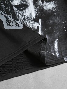 ROMWE MEN Men's Casual Letter Print Rhinestone Long Sleeve T-Shirt - Black - View 4