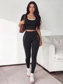 Slayform Slayform Women's High Waist Daily Gym Pilates Fitness Bodycon Cool Essential Low Rise Sports Leggings White And Black Summer - Black and White - View 1