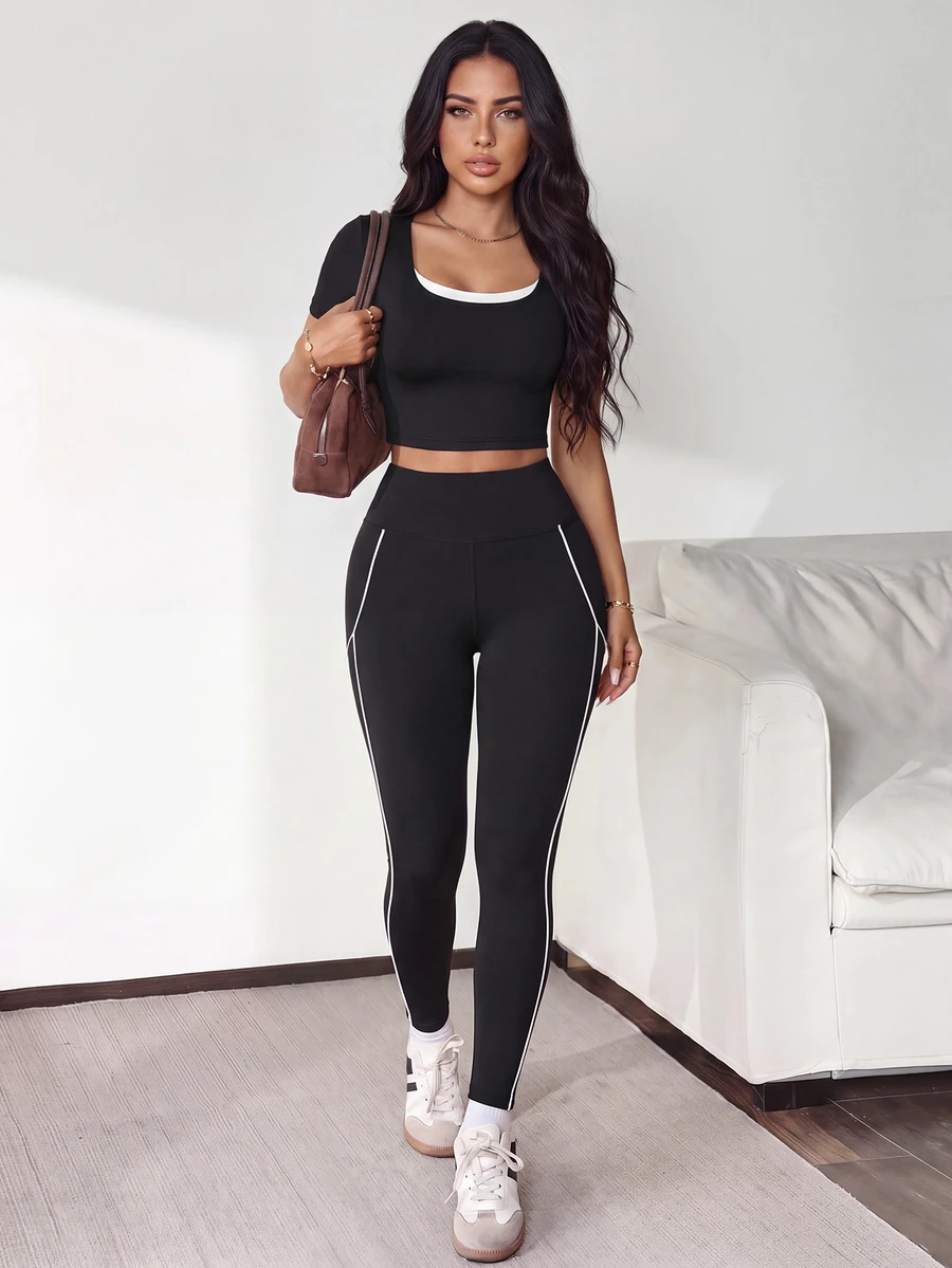 Slayform Slayform Women's High Waist Daily Gym Pilates Fitness Bodycon Cool Essential Low Rise Sports Leggings White And Black Summer - Black and White - View 1