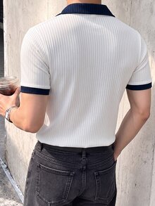 JOLTRO 男士拼色短袖休閒通勤 Polo 衫 - 白色 - 查看 2