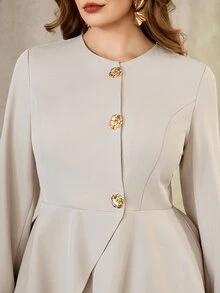 Roveilla European Women's Plus Size Waist-Cinching Slimming Metal Buckle Blazer And Versatile Slimming Skirt 2 Pieces Set Fall - Khaki - View 5