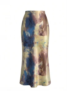 SHEIN Clasi 女款純色立領百褶上衣與魚尾裙優雅兩件套 - 彩色 - 查看 4