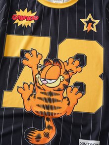 GARFIELD | SHEIN تي شيرت كاجوال يومي بأكمام قصيرة بطبعة كرتونية رقمية للأولاد المراهقين - الأسود - مشاهدة 4