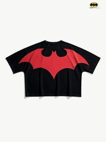 BATMAN X SHEIN STYNVO 男士蝙蝠印花圓領短袖休閒T恤 - 黑色 - 查看 1