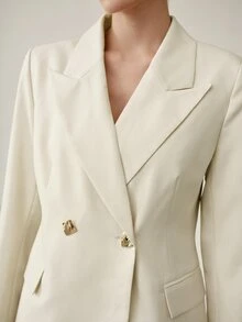 MOTF PREMIUM SET 2 POTONG JAKET DAN CELANA DOUBLE-BREASTED ELEGAN MEWAH UNTUK WANITA - Aprikot - View 3